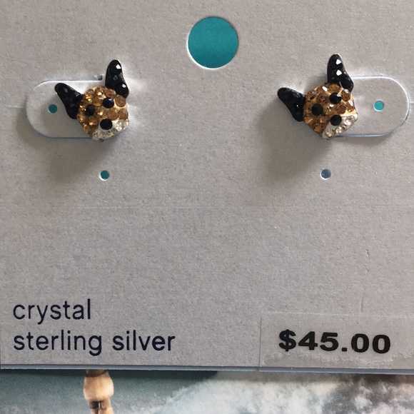 Jewelry - Crystal sterling silver dog puppy stud earrings